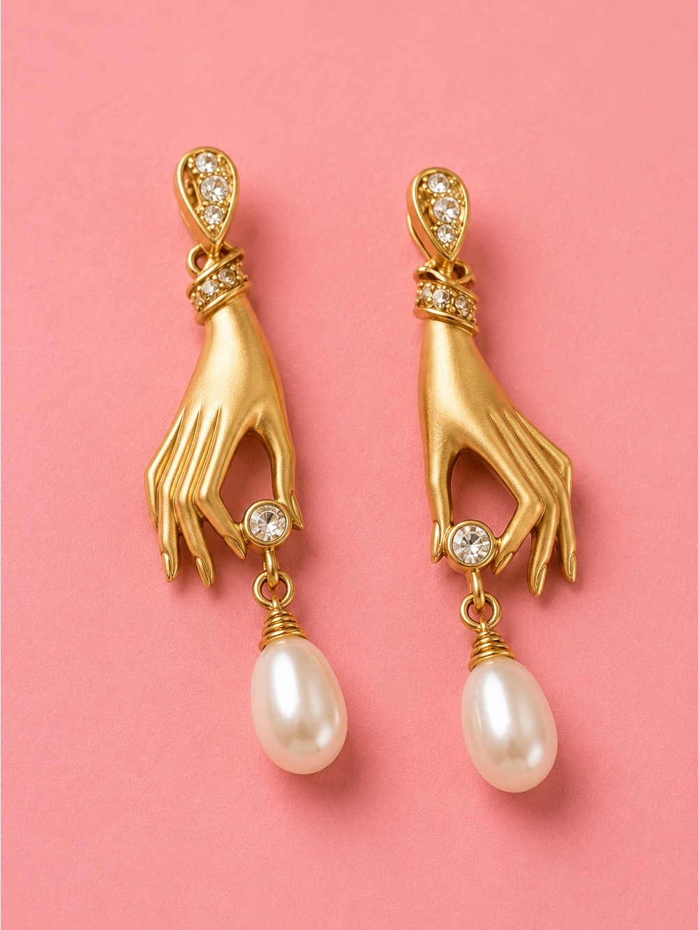 Anthropologie Gold Hand Drop Earrings with White Pearl